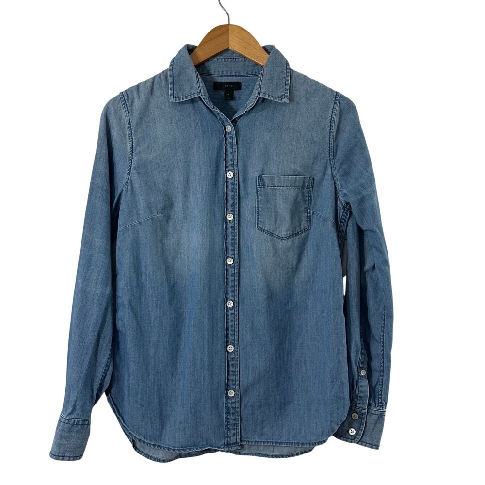 J.Crew Womens Light Wash Chambray 100% Cotton Button Down Shirt Blue Size 4